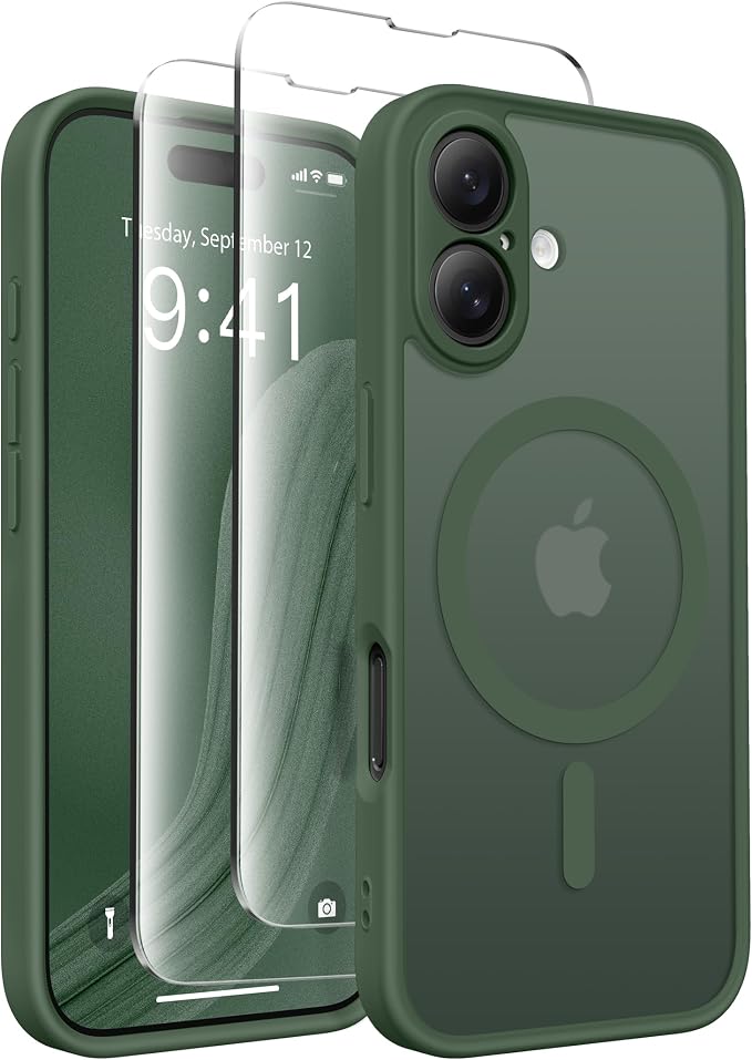 CAPRARO for iPhone 16 Case, Compatible with MagSafe | Upgraded [Full Camera Protection] Protective Translucent Matte Women Girl Magnetic Phone Case Cover, Deep Green by CAPRARO