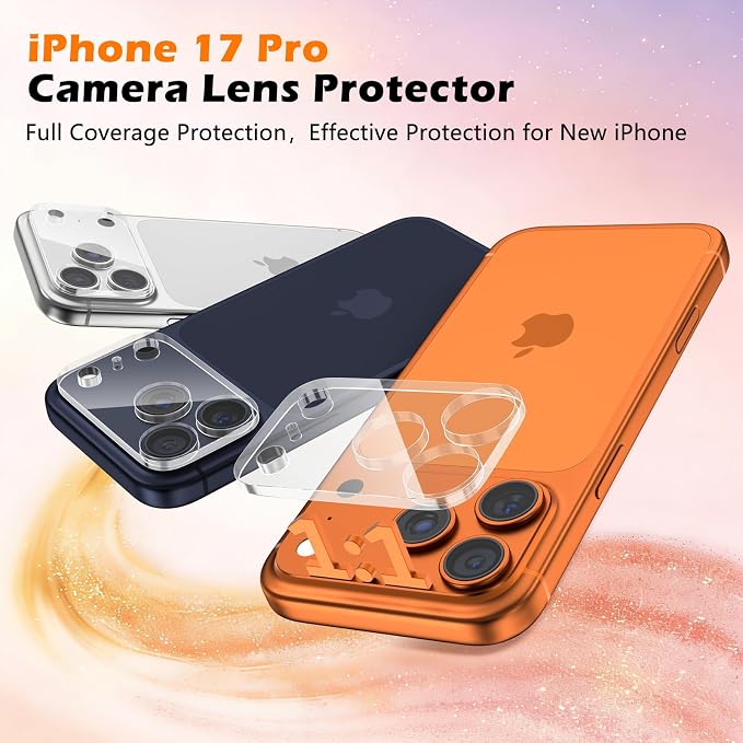 imluckies 3 Pack for iPhone 17 Pro 6.3" Camera Lens Protector, HD Clear Tempered Glass Camera Accessories, 9H Hardness Anti-Scratch Screen Cover, Case Friendly[Not Affect Night Shots] - Image 2