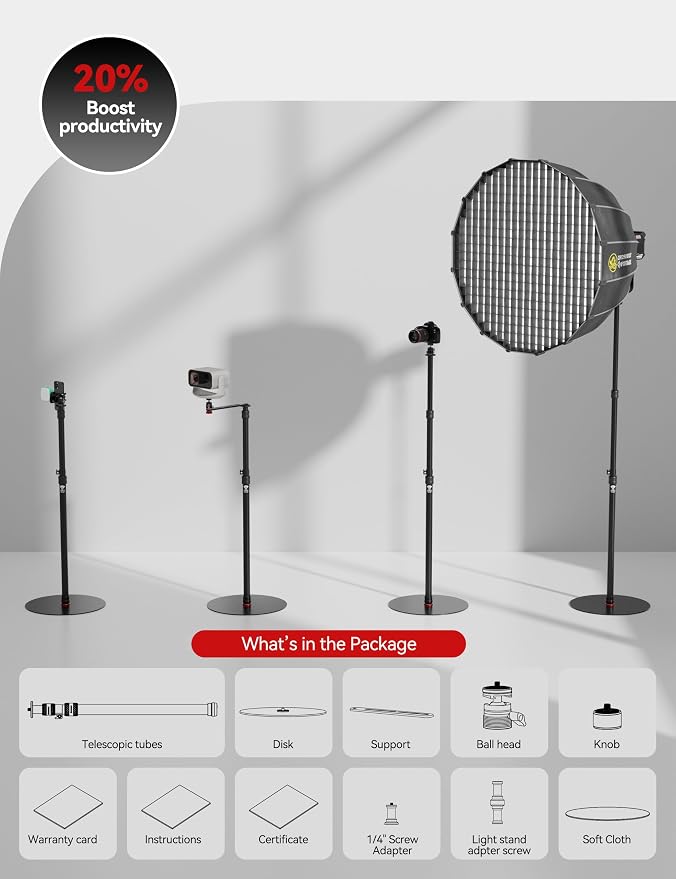 IFOOTAGE RB-A400-Pe Projector Stand with Round Base Monopod | 79" Heavy Duty Camera & Light Stand, 22lb Load Capacity, Space Saving Floor Stand with 1/4" & 3/8" Mount for Projector - Image 9