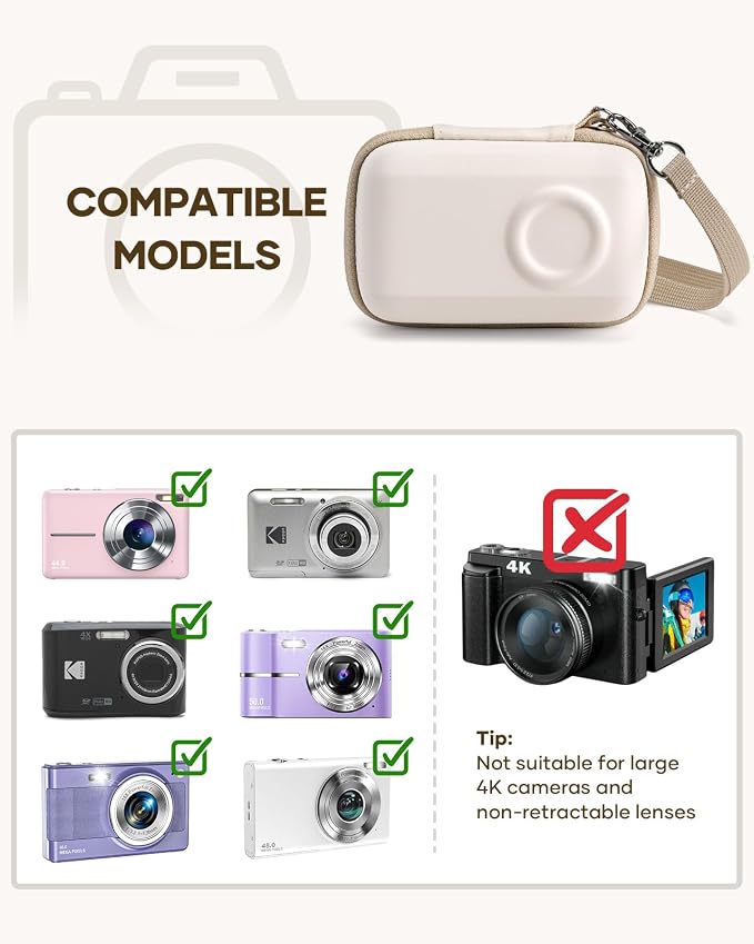 SQERO Digital Camera Case for KODAK PIXPRO FZ45 FZ55 & CAMKORY 1080P | Compact Travel Bag with 3 SD Card Slots,Small Lightweight Pouch, Cute Gifts for Adults Kids - Image 2