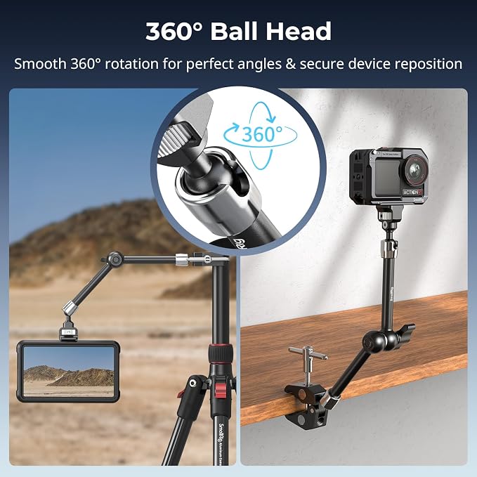 SMALLRIG 11" Magic Arm Clamp with 1/4"-20 Screw & Retractable Pins | for Action Cameras, Monitors, Lights, and Microphones - Image 4