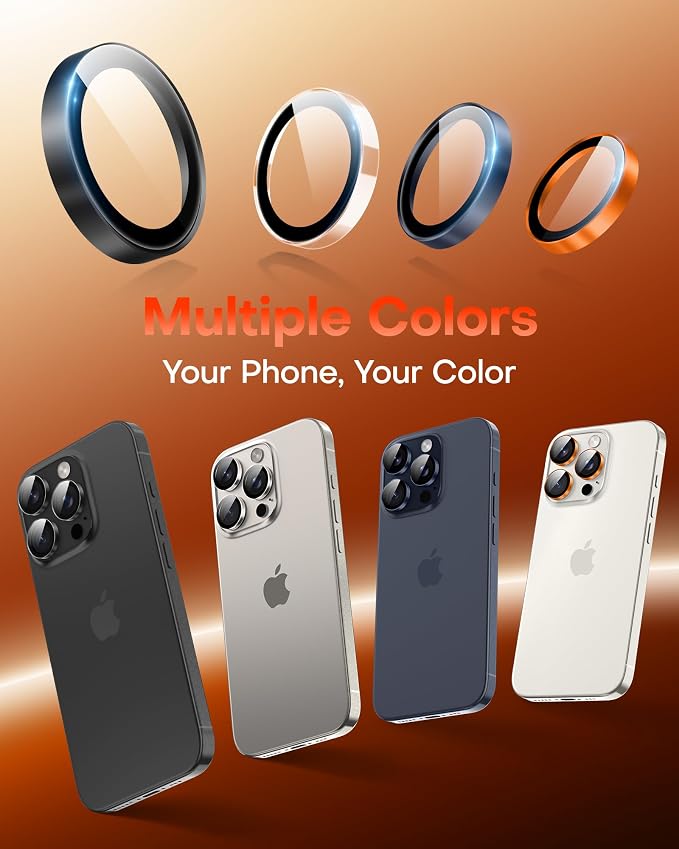 TOCOL for iPhone 15 Pro Max Camera Lens Protector/iPhone 15 Pro Camera Lens Protector Tempered Glass HD Individual Scratch Resistant Cover Accessories Case Friendly 2 Pack（Orange） - Image 8