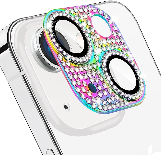 for iPhone 14 and iPhone 14 Plus Camera Lens Protector, Bling 3D Rhinestone Sparkle Diamond 9H Tempered Glass Camera Cover Anti Scratch Shockproof Lens Screen Full Protective Cover, Colorful by Hsefo