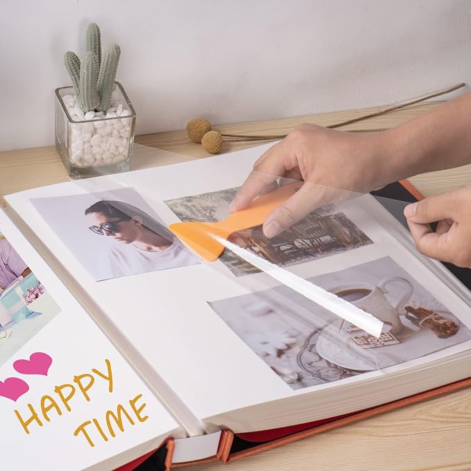 Large Photo Album Self Adhesive 4x6 5x7 3x5 8.5x11 Scrapbook Magnetic Album DIY Scrap Book Length 13 x Width 12.8 (Inches) 120 Sticky Pages Linen Cover DIY Photo Album (Orange) - Image 2