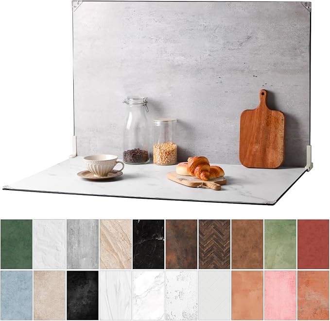 Food Photography Backdrops, 23x35inch, 10Pcs Double-Sided Paper | 20 Patterns, Photo Backdrop Board, With T-Stand & Clamps, For Jewelry, Cosmetics by Unknown