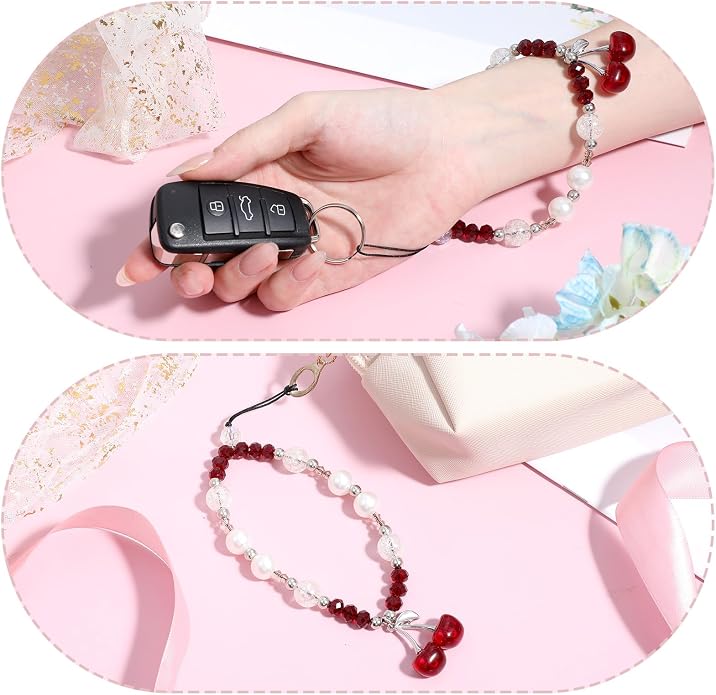 Ouligay Cherry Phone Charm Strap Cute Phones Lanyard Wrist Beaded Camera Strap Wrist Chain String for Bag Case Bags Pendants Decor Chains Small Gifts for Best Friend Sister - Image 4
