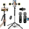 Content Creator Vlogging Kit,180CM Metal Selfie Stick Tripod with Light and Wireless Microphones,Vlogging Kit for iPhone/Android,Phone Tripod for Tiktok &YouTube Starter Kit by HUGSEE