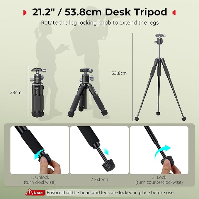 SmallRig VT-20Pro 21.2"/ 53.8cm Mini Tripod for Camera and Phone, Aluminum Alloy Small Desktop Tripod with 360° Ball Head, Table tripods Load Up to 11lb / 5kg - Image 4