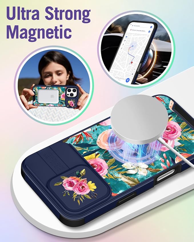 Buleens for iPhone 16 Pro Max Case 6.9 Inch - with Ring Stand & Camera Cover Aesthetic Cute Designed Women Girls Girly Pretty Flowers Kawaii Phone Case for iPhone 16 Pro Max Compatible with Magsafe - Image 4