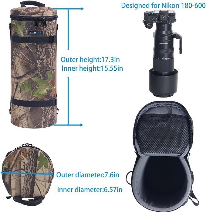 ZZQ&CCF Camera Lens Case Pouch Bag for NIKON NIKKOR Z 180-600mm f/5.6-6.3 VR Water Resistant Protective Camera Lens Pouch for Telephoto Zoom #Black Camo - Image 2