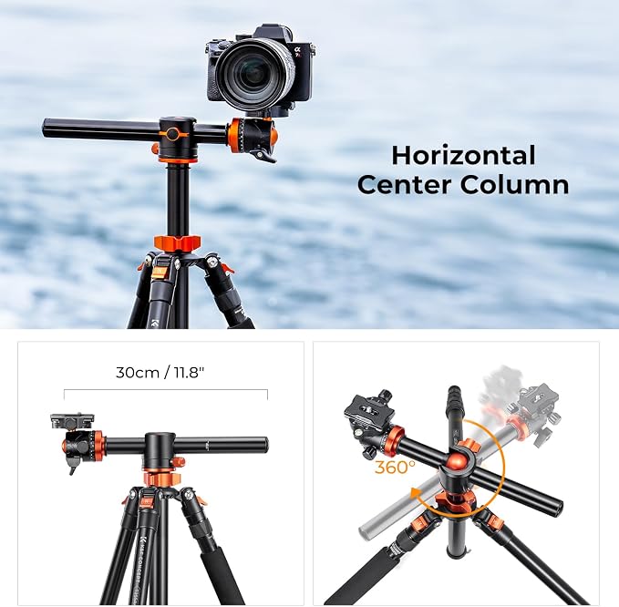 K&F Concept 67 inch Camera Tripod Horizontal Aluminum Tripods Portable Monopod with 360 Degree Ball Head Quick Release Plate for DSLR Cameras T255A4+BH-28L (TM2515T1) - Image 3