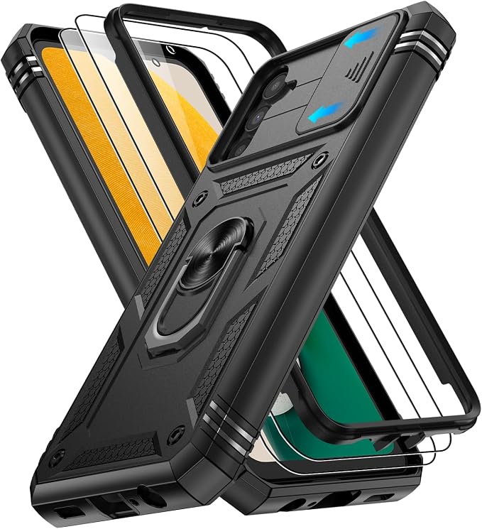Gritup for Samsung Galaxy A13 5G Case with 2PCS Screen Protector, Build in 360° Rotating Ring Kickstand, Military Grade Protective Cover for A13 5G Phone, Black by Gritup