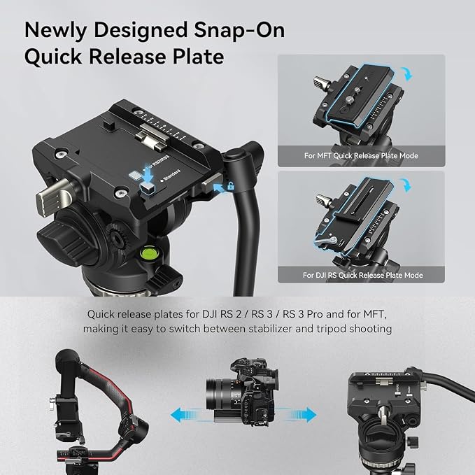 SmallRig CT210 Video Tripod, 75" Video Camera Tripod Monopod with +/-15° Leveling Base Fluid Head, Professional Camera Tripod Compatible with Video Camera, DSLR, Camcorder-4475 - Image 7