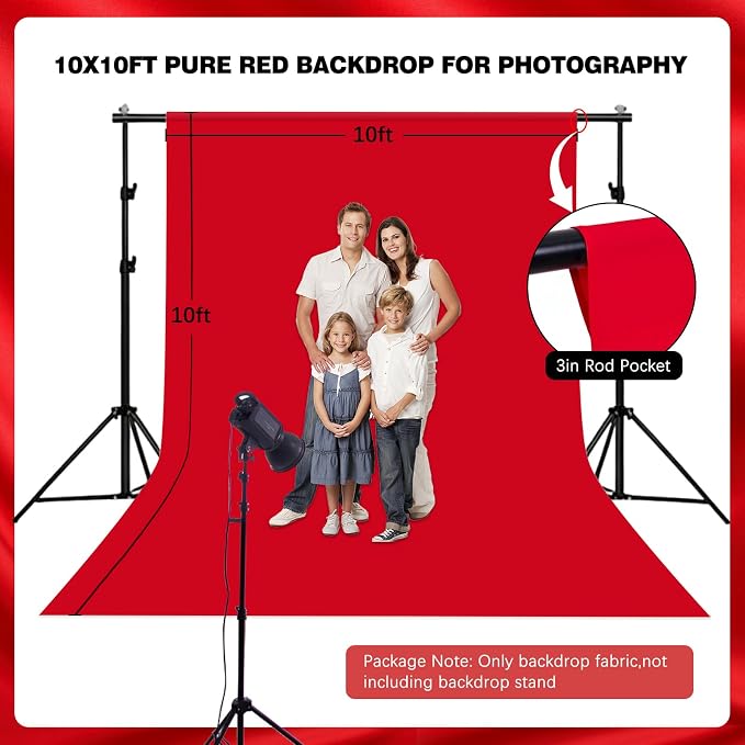 Red Photography Backdrop for Photoshoot, 10x10 Ft Polyester Photo Backdrop Curtains, Red Backdrops Screen for Photo Studio, Video, Content Creators, Birthday Parties Background - Image 2