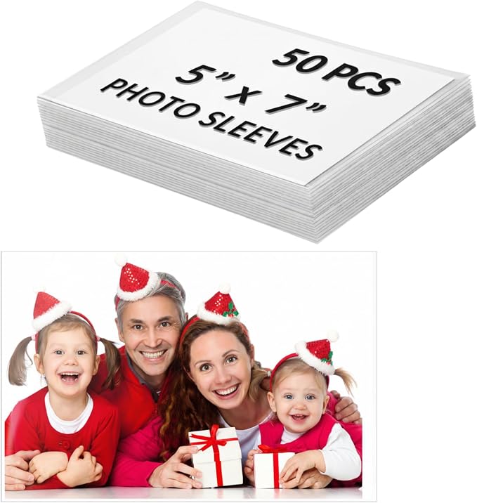 5x7 Photo Sleeves 50 Pcs, Acid-Free Archival Quality - Crystal Clear Photo Storage Protectors for Greeting Cards, Invitations, Portraits & Family Albums (3.94 Mil Extra Thick) by Freude