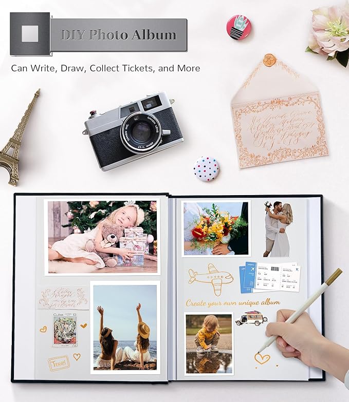 Artfeel Photo Album Self Adhesive Scrapbook Album for 3x5 4x6 5x7 8x10 Pictures,120 Pages Linen Cover with Display Window DIY Photo Book,Ideal Gifts for Family Travel Wedding Baby - Image 4
