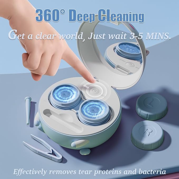 Vastsoon Cute Contact Lens Cleaner, Case Cleaning Machine with Solution Soak Case and Contact Lens Applicator Tool for Daily Vision Care, Travel Size (Blue) - Image 2
