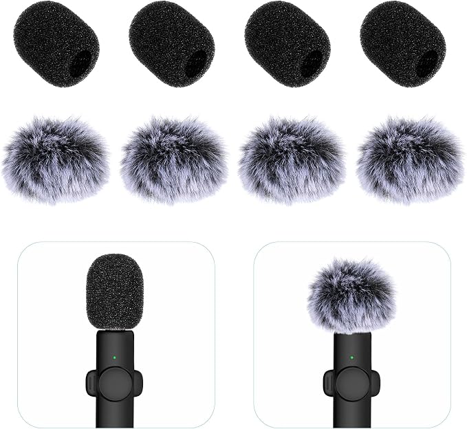 Microphone Cover, 8 PCS Mini Wireless Furry Mic Windscreen & Foam Cover Set Windproof Microphone Windscreen Wind Muff Foam Mic Covers for Lavalier Microphones, to Reduce Plosive Highlight the Vocals by Unknown
