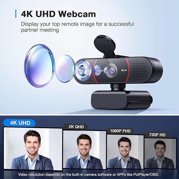 EMEET C960 4K Webcam for PC, PDAF Auto Focus, Dual Omni Mics, 73° FOV | Auto Light Correction, USB-A, Plug&Play, Web cam 4K with Privacy Cover, Webcam 4K Works for Zoom/Teams/Google Meet, Laptop/PC - Image 2