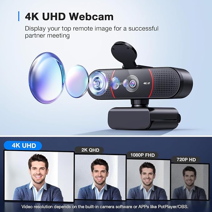 EMEET C960 4K Webcam with Tripod, 3 Adjustable Height, 360° Swivel Head | DesktopTripod w/Privacy Cover, PDAF Auto Focus, Dual Omni Mics, Auto Light Correction, Perfect for Online Meetings - Image 4