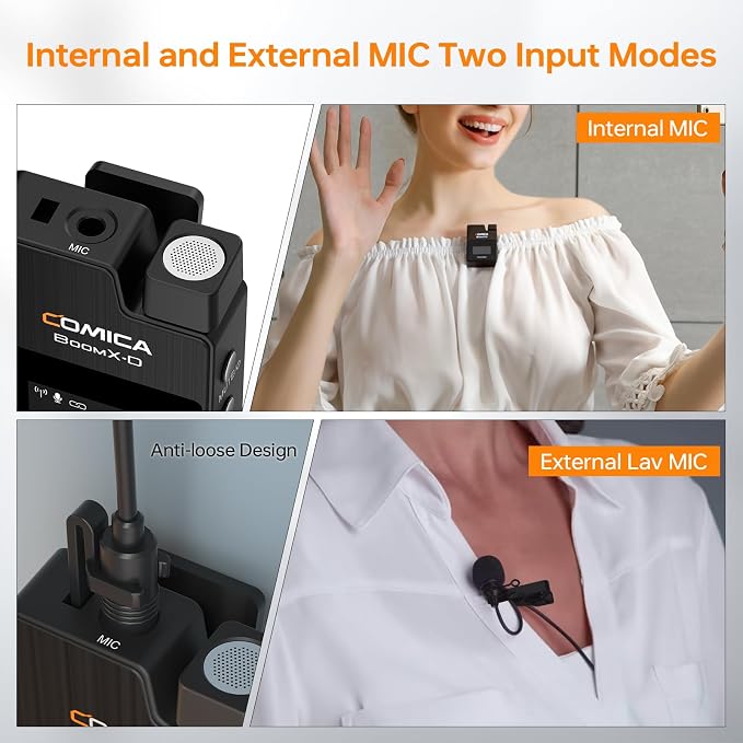 COMICA BoomX-D2 Dual Wireless Lavalier Microphone for iPhone Android Camera | Noise Cancellation, 656ft Stable Range, Safety Audio Track, Lapel Mic for YouTube, TikTok, Vlog, Interview, Video Recording - Image 6