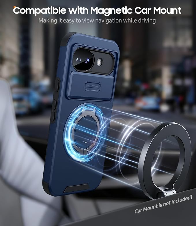 JAME for Google Pixel 10A Case with Ring Stand & Slide Camera Cover Blue | Ring Holder Kickstand, Screen Protectors, Dual-Layer Shockproof Protective, Magnetic Accessory Friendly Phone Case, Blue - Image 6