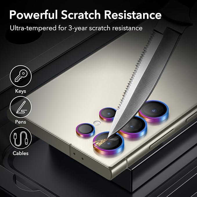 ESR for Samsung Galaxy S24 Ultra Camera Lens Protector, 1 Pack, Chromatic | Individual Camera Cover, 9H Tempered Glass, Original Camera Clarity, Scratch-Resistant, Case Friendly - Image 5