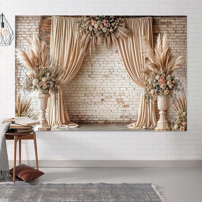 12X10ft Boho Floral Wedding Backdrop Vintage Flowers Brick Wall Background Photography Backdrops for Parties Wedding, Girls Birthday Princess Weeding Bridal Shower Floral Anniversary Ceremony Decor - Image 3