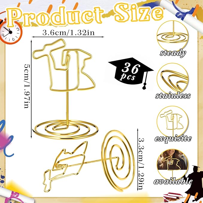 AmazingSpark 36 Pcs 2026 Graduation Gold Photo Holders for Table Centerpieces Metal Photo Holder Gold Picture Display Stands Menu Memo Clips for Graduation Party Table Decoration Supplies(Graduate) - Image 3