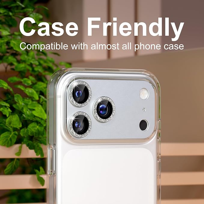 for iPhone 17 Pro Max Camera Lens Protector, Glitter Silver | [Military Grade Shatterproof] [Strong Adsorption] [Case Friendly] Matte Metal Tempered Glass Camera Screen Cover Accessories - Image 6