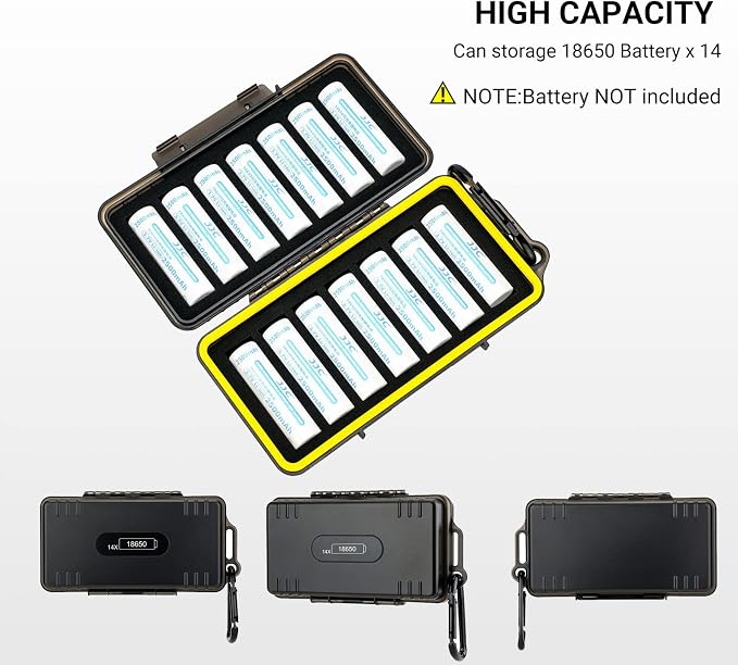 JJC 14 Slots 18650 Battery Case with Carabiner, Water-Resistant and Shockproof Battery Storage for 14 x 18650, 18650 Organizer Box | Battery Storage Holder for 14 x 1865, 1865 Organizer Box Container, Interior Sponge Cushion - Image 7