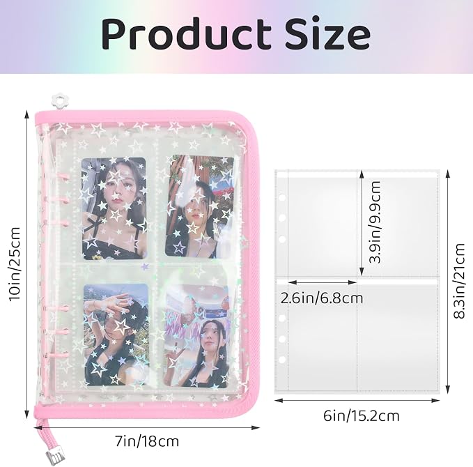 A5 Photocard Binder, K-Pop Korean Pop Photocard Holder Binder Book, 200 Pockets Instax Photo Album for Polaroid Snap Kpop Photocard Holder Book/​Fujifilm Instax Mini photocard album(Pink) - Image 2