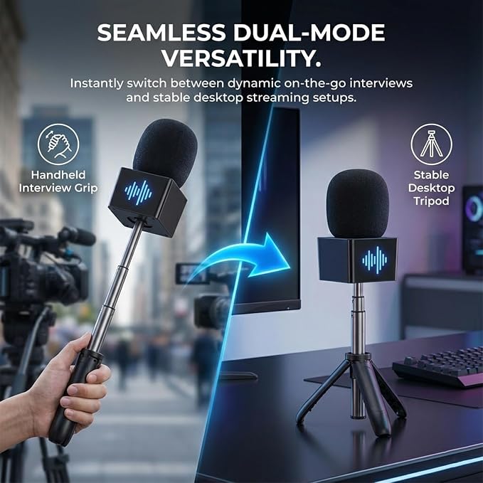 Mic Holder Stand for DJI Mic Mini2/Mini/3/2 RODE Wireless Microphone Desk Desktop Tripod & Handheld Interview Adapter, 2in1 Tabletop Telescopic Handle with Mic Flag for Vlog Podcast - Image 2