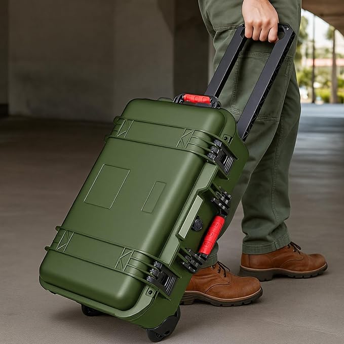 Relaxweex Rolling Camera Hard Case with 15 Padded Dividers & Wheels | Impact-resistant, Protective, Waterproof, Hard Shell Travel Case for Cameras, Lenses & Accessories, 22 x 14 x 9 Inch, Green - Image 5