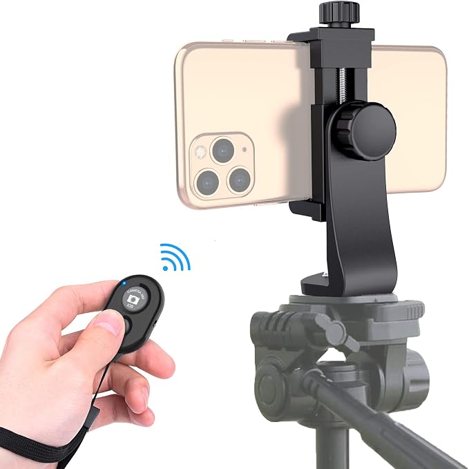 Universal Phone Tripod Mount Adapter with Ｗireless Camera Remote , Cell Phone Holder with Adjustable Clamp for Selfie Stick Monopod Compatible with iPhone, Samsung and so on , Wrist Strap Included by Zttopo