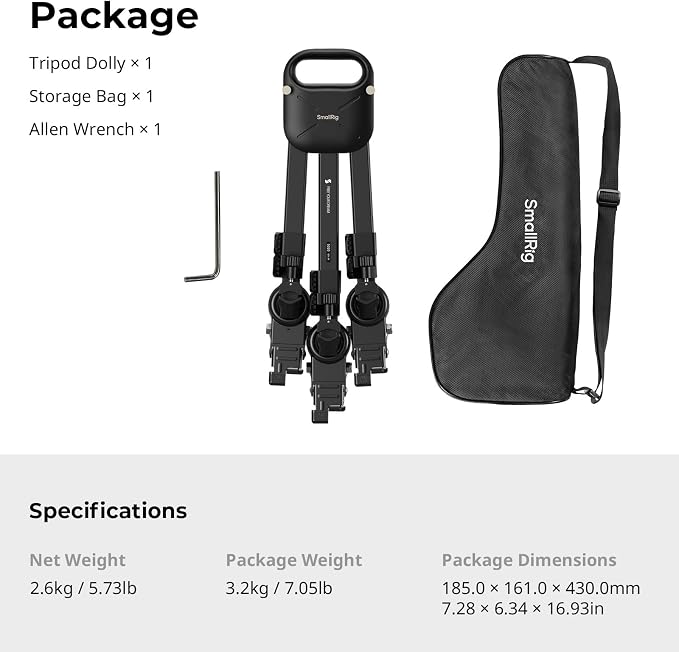 SmallRig Quick-Lock Photography Heavy Duty Tripod Dolly, Heavy Duty with 3" Rubber Wheels, Adjustable Legs, Handle & Carry Bag, 44.1lbs Capacity Tripod Wheels for Filming and Photography - Image 7