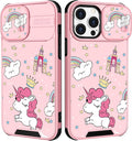 (2in1 for iPhone 12 Pro Max Case for Cartoon Kawaii Unicorn Rainbow Girly Phone Cover Cute Unique Design with Slide Camera Cover Protective Pink Cases for iPhone 12 ProMax 6.7'' by Goocrux