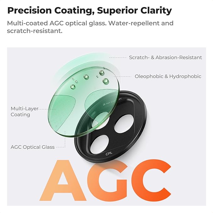 K&F CONCEPT Snap-On CPL Filter Compatible with iPhone 17 Pro Max/17 Pro | 9.5g Ultra-Lightweight Polarizing Filter with Snap-on Deco Mount, AGC Glass 28-Layer Coating Anti-Reflection, FA301 - Image 6