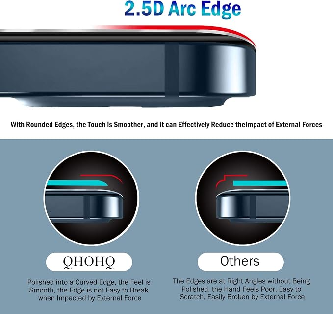 QHOHQ 3 Pack Screen Protector for iPhone 12 Pro Max 6.7" with 2 Pack Tempered Glass Camera Lens Protector, Ultra HD, 9H Hardness, Scratch Resistant, Easy Install - Case Friendly - Image 3