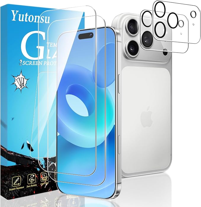 2 Pack Tempered Glass Screen Protector for iPhone 17 Pro 6.3-Inch | with 2 Pack Camera Lens Protector, Anti Scratch, Bubble Free, Case Friendly by Unknown