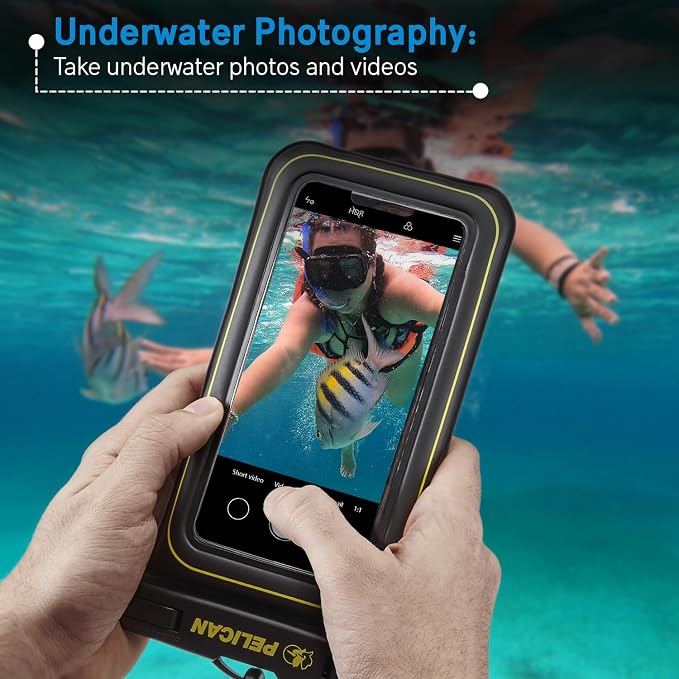Pelican 2 Pack Marine Waterproof Phone Pouch (Regular) -Black/Hi-Vis Yellow | Touchscreen IP68 Floating Waterproof Phone Case w/Detachable Lanyard - Fits All Phones - Beach Cruise Ship Travel Essentials - Image 4