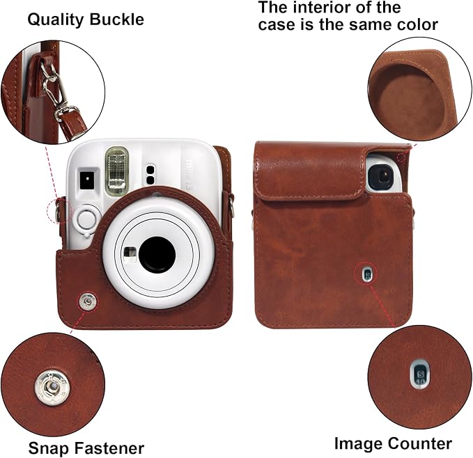 CAIYOULE Camera Case for Fujifilm Instax Mini 13 Instant Camera, Brown | Mini 13 Protective Camera Case, PU Leather Camera Bag for Fuji Instax Mini 13, with Photo Album, Adjustable Shoulder Strap - Image 2