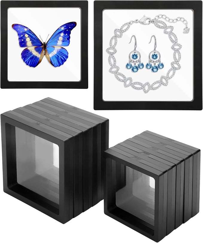 Linkstyle 10PCS Challenge Coins Display Stand Holder, 3D Floating Frame Transparent PE Floating Display Case, Jewelry Storage Box Suspension Frame for Medal, Medallion, Stamps by Linkstyle