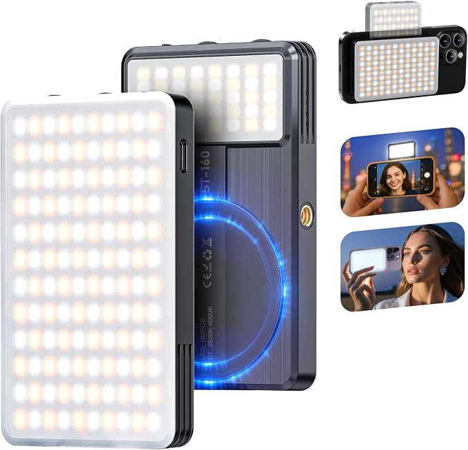 Magnet Phone Light, 160 LED Dual Side Selfie Light Compatible with iPhone Magsafe, 3 Lighting Adjustment Modes, Selfie Lights for iPhone/iPad/Camera/Photography/TikTok/Vlog/Video/Zoom Calls by SEAEYES
