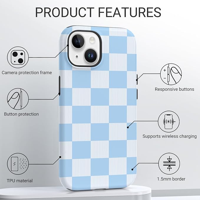 TPU Phone Case for iPhone 15, MagSafe Wireless Charging Compatible, Shockproof Slim Fit Protective Cover with Anti-Yellowing & Raised Camera Protection (Plaid 3, iPhone 15) - Image 4