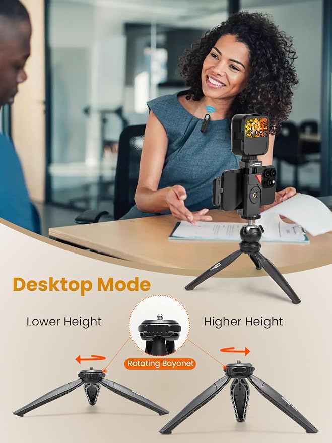Vlogging Kit w/Light Wireless Mic,59" Full-Size Tripod Vlog K5 | Content Creator Essentials for iPhone & Android,w/ 1TX+1RX Lavalier Mic,Automatic Switch Phone Clamp,Camera Mount Tripod - Image 6