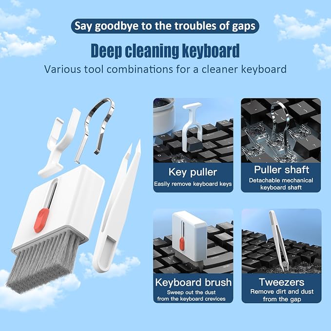 Keyboard Cleaning Kit Laptop Cleaner,Computer Screen Cleaning Brush Tool | 32-in-1 Multi Function PC Electronic Cleaner Kit for iPad iPhone Pro,Earbuds,Camera Monitor-White - Image 6