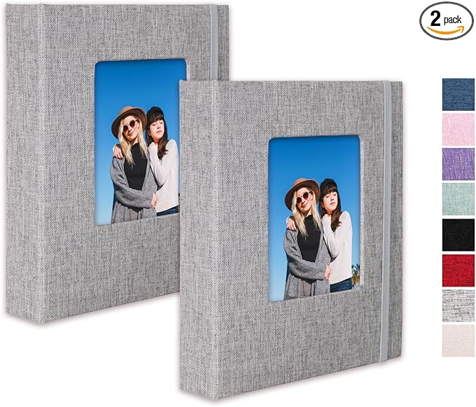 Small Photo Album 5x7, Pack of 2 Linen Picture Book, Each Mini 26-Page Album Holds 52 Photos, Art Presentation Folder for Postcards & Picture Storage by CHERRICH