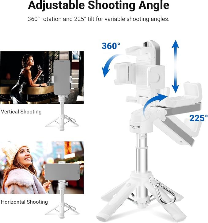 NEEWER Mini Tripod for Phone, Lightweight Foldable Small Selfie Stick Cell Phone Clamp Desk Stand with Remote & Cold Shoe Mounts Compatible with iPhone Android Samsung for Video Recording, PA986 White - Image 5