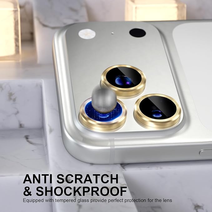 Choiche for iPhone 17 Pro/iPhone 17 Pro Max Camera Lens Protector | Ultra HD, 9H Tempered Glass Camera Cover Screen Protector Metal Ring Decoration Accessories (Gold) - Image 3